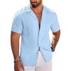 COOFANDY Men’s Casual Shirts Short Sleeve Button Down Shirts Fashion Textured Summer Beach Shirt(Clear Blue)