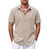 COOFANDY Mens Casual Summer Beach Shirt Button Down Short Sleeve Shirts Vacation Shirt Cotton Linen Shirts(Khaki)
