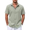 COOFANDY Mens Casual Summer Beach Shirt Button Down Short Sleeve Shirts Vacation Shirt Cotton Linen Shirts(Light Green)