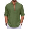 COOFANDY Men’s Cotton Linen Henley Shirt Casual Beach Hippie Shirts Long Sleeve T-Shirts(Army Green)