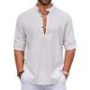 COOFANDY Men’s Cotton Linen Henley Shirt Casual Beach Hippie Shirts Long Sleeve T-Shirts(A_white)