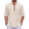 COOFANDY Men’s Cotton Linen Henley Shirt Casual Beach Hippie Shirts Long Sleeve T-Shirts(Beige)