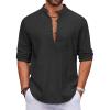 COOFANDY Men’s Cotton Linen Henley Shirt Casual Beach Hippie Shirts Long Sleeve T-Shirts(Black)