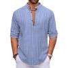 COOFANDY Men’s Cotton Linen Henley Shirt Casual Beach Hippie Shirts Long Sleeve T-Shirts(Blue White Striped)