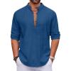 COOFANDY Men’s Cotton Linen Henley Shirt Casual Beach Hippie Shirts Long Sleeve T-Shirts(Dark Blue)
