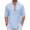 COOFANDY Men’s Cotton Linen Henley Shirt Casual Beach Hippie Shirts Long Sleeve T-Shirts(Light Blue)