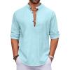 COOFANDY Men’s Cotton Linen Henley Shirt Casual Beach Hippie Shirts Long Sleeve T-Shirts(Light Blue Henley)
