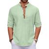 COOFANDY Men’s Cotton Linen Henley Shirt Casual Beach Hippie Shirts Long Sleeve T-Shirts(Light Green)