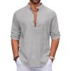 COOFANDY Men’s Cotton Linen Henley Shirt Casual Beach Hippie Shirts Long Sleeve T-Shirts(Light Grey)