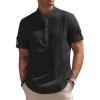 COOFANDY Men’s Cotton Linen Henley Shirt Short Sleeve Hippie Casual Band Collar Summer Beach T-Shirts(Black)