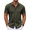 COOFANDY Men’s Cuban Guayabera Shirt Short Sleeve Button Down Shirts Casual Summer Beach Shirts(Army Green)