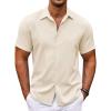 COOFANDY Men’s Cuban Guayabera Shirt Short Sleeve Button Down Shirts Casual Summer Beach Shirts(Beige)