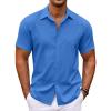COOFANDY Men’s Cuban Guayabera Shirt Short Sleeve Button Down Shirts Casual Summer Beach Shirts(Blue)