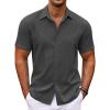 COOFANDY Men’s Cuban Guayabera Shirt Short Sleeve Button Down Shirts Casual Summer Beach Shirts(Dark Grey)