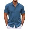 COOFANDY Men’s Cuban Guayabera Shirt Short Sleeve Button Down Shirts Casual Summer Beach Shirts(Denim Blue)