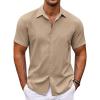 COOFANDY Men’s Cuban Guayabera Shirt Short Sleeve Button Down Shirts Casual Summer Beach Shirts(Khaki)