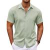 COOFANDY Men’s Cuban Guayabera Shirt Short Sleeve Button Down Shirts Casual Summer Beach Shirts(Light Green)