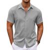 COOFANDY Men’s Cuban Guayabera Shirt Short Sleeve Button Down Shirts Casual Summer Beach Shirts(Light Grey)