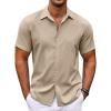 COOFANDY Men’s Cuban Guayabera Shirt Short Sleeve Button Down Shirts Casual Summer Beach Shirts(Light Khaki)