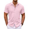 COOFANDY Men’s Cuban Guayabera Shirt Short Sleeve Button Down Shirts Casual Summer Beach Shirts(Light Pink)