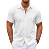 COOFANDY Men’s Cuban Guayabera Shirt Short Sleeve Button Down Shirts Casual Summer Beach Shirts(White)