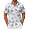 COOFANDY Men’s Hawaiian Shirt Short Sleeve Casual Button Down Tropical Summer Beach Aloha Shirts(White-green Leaves)