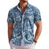 COOFANDY Men’s Hawaiian Shirt Short Sleeve Floral Button Down Shirts Tropical Holiday Beach Shirts(Floral – Denim Blue)