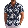 COOFANDY Men’s Hawaiian Shirt Short Sleeve Floral Button Down Shirts Tropical Holiday Beach Shirts(Navy – Flower 3)