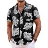 COOFANDY Mens Hawaiian Shirt Short Sleeve Floral Button Down Shirts Tropical Summer Beach Shirts Camp Collar Shirt(Black-white Floral)