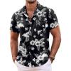 COOFANDY Mens Hawaiian Shirt Short Sleeve Floral Button Down Shirts Tropical Summer Beach Shirts Camp Collar Shirt(Black-white Flower)