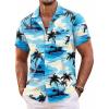 COOFANDY Mens Hawaiian Shirt Short Sleeve Floral Button Down Shirts Tropical Summer Beach Shirts Camp Collar Shirt(Blue-coconut Tree)
