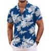 COOFANDY Mens Hawaiian Shirt Short Sleeve Floral Button Down Shirts Tropical Summer Beach Shirts Camp Collar Shirt(Blue-white Floral)
