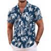 COOFANDY Mens Hawaiian Shirt Short Sleeve Floral Button Down Shirts Tropical Summer Beach Shirts Camp Collar Shirt(Dark Blue-white Floral)