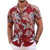 COOFANDY Mens Hawaiian Shirt Short Sleeve Floral Button Down Shirts Tropical Summer Beach Shirts Camp Collar Shirt(Red-leaf)