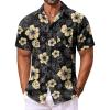 COOFANDY Men’s Hawaiian Shirt Short Sleeve Floral Button Down Shirts Tropical Vacation Beach Shirts with Pocket(Black – Yellow Flower)