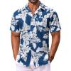 COOFANDY Men’s Hawaiian Shirt Short Sleeve Floral Button Down Shirts Tropical Vacation Beach Shirts with Pocket(Blue – White Flower)