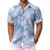 COOFANDY Men’s Hawaiian Shirt Short Sleeve Floral Button Down Shirts Tropical Vacation Beach Shirts with Pocket(Blue – White Leaf)