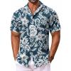 COOFANDY Men’s Hawaiian Shirt Short Sleeve Floral Button Down Shirts Tropical Vacation Beach Shirts with Pocket(Dark Green – White Flower)