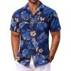 COOFANDY Men’s Hawaiian Shirt Short Sleeve Floral Button Down Shirts Tropical Vacation Beach Shirts with Pocket(Deep Blue – Leaf)