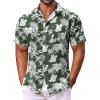 COOFANDY Men’s Hawaiian Shirt Short Sleeve Floral Button Down Shirts Tropical Vacation Beach Shirts with Pocket(Green – White Flower)