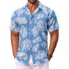 COOFANDY Men’s Hawaiian Shirt Short Sleeve Floral Button Down Shirts Tropical Vacation Beach Shirts with Pocket(Light Blue – White Leaf)