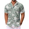 COOFANDY Men’s Hawaiian Shirt Short Sleeve Floral Button Down Shirts Tropical Vacation Beach Shirts with Pocket(Light Green – White Leaf)