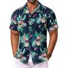 COOFANDY Men’s Hawaiian Shirt Short Sleeve Floral Button Down Shirts Tropical Vacation Beach Shirts with Pocket(Navy – Flamingo)