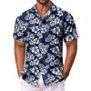 COOFANDY Men’s Hawaiian Shirt Short Sleeve Floral Button Down Shirts Tropical Vacation Beach Shirts with Pocket(Navy – White Flower)