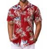 COOFANDY Men’s Hawaiian Shirt Short Sleeve Floral Button Down Shirts Tropical Vacation Beach Shirts with Pocket(Red – Tropical Leaf)