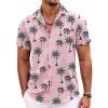 COOFANDY Mens Hawaiian Shirts Short Sleeve Casual Button Down Beach Vacation Summer Shirt(Pink-coconut Tree)