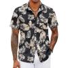 COOFANDY Mens Hawaiian Shirts Short Sleeve Tropical Button Down Shirts Floral Summer Beach Shirt(Black – Khaki Leaves)