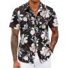 COOFANDY Mens Hawaiian Shirts Short Sleeve Tropical Button Down Shirts Floral Summer Beach Shirt(Black – White Flower)