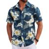 COOFANDY Mens Hawaiian Shirts Short Sleeve Tropical Button Down Shirts Floral Summer Beach Shirt(Black – White Leaf)