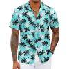 COOFANDY Mens Hawaiian Shirts Short Sleeve Tropical Button Down Shirts Floral Summer Beach Shirt(Lake Green – Palm Tree)